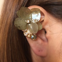 繡球花耳夾和耳環或耳環 2 件套古董綠色 第1張的照片