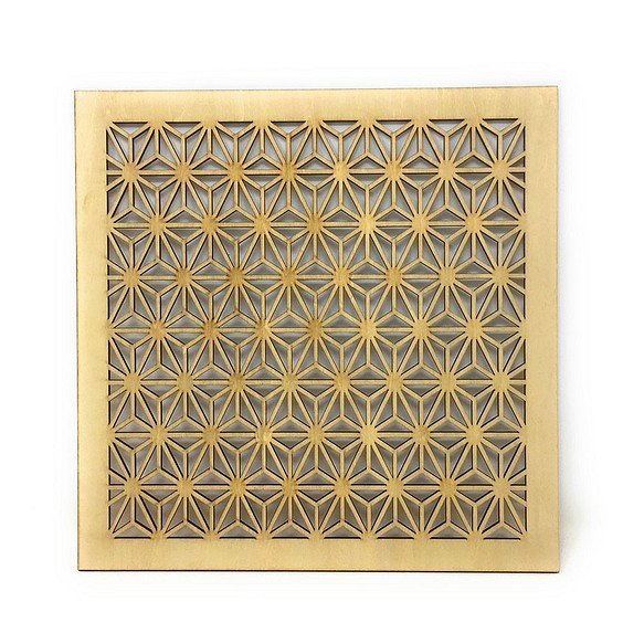 ウォールデコ 組子調 和風アートパネル 木製 麻の葉(30cmx30cm) 送料無料 1枚目の画像