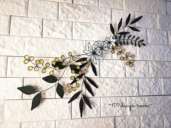 『Wall Flower』〈ミモザ〉ディップアート ウォールデコ 壁掛け ワイヤーアート ワイヤークラフト 花 白
