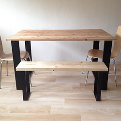 無垢木 アイアンテーブル&ベンチ2点セット スギ材 ダイニングテーブル 1枚板仕様 1枚目の画像