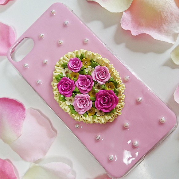 お花が可愛いスマホケース"Rose Garden"/iphone7(ベビーピンク×オーロラ) 1枚目の画像