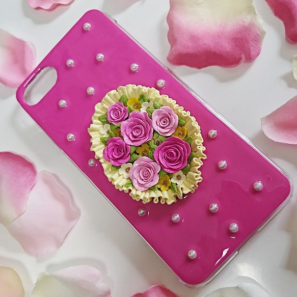お花が可愛いスマホケース"Rose Garden"/iphone7(ショッキングピンク×オーロラ) 1枚目の画像