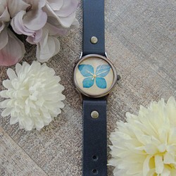 MADE IN JAPAN手工手錶栃木皮革繡球樹脂錶盤 第1張的照片