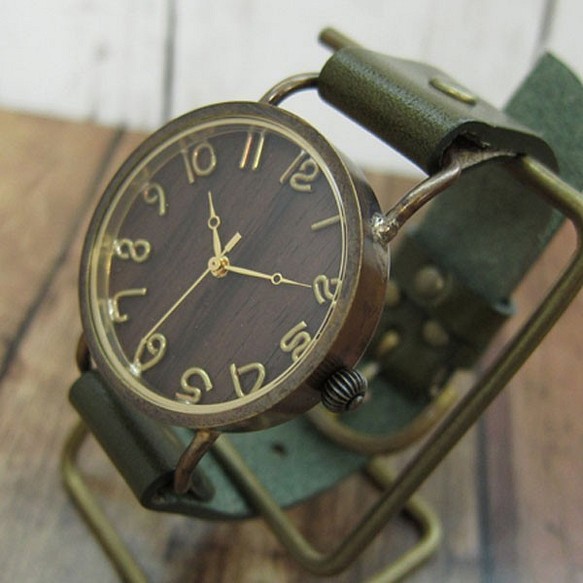 可選擇的木製錶盤WB-080 L尺寸手工手錶MADE IN JAPAN To木皮革 第1張的照片