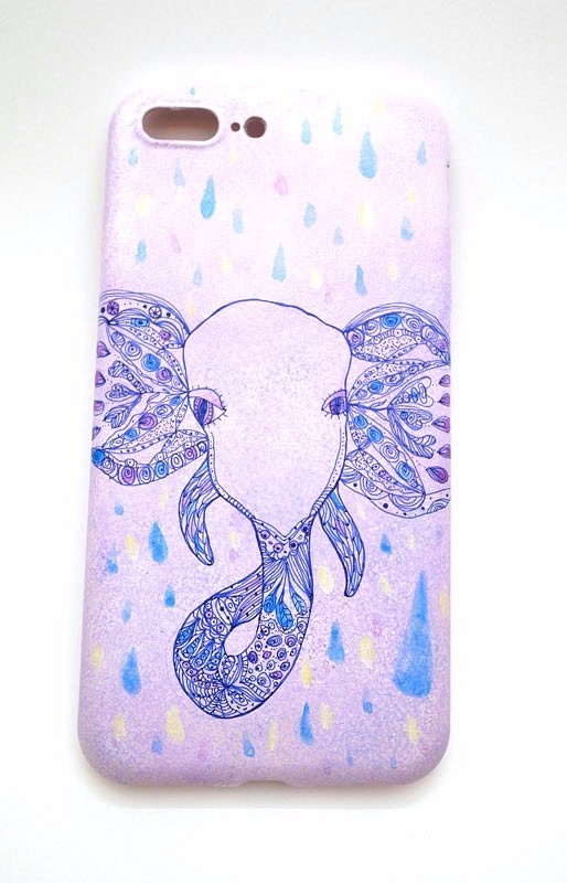 inger純手工彩繪插畫手機殼-彩色雨中的小象 第1張的照片