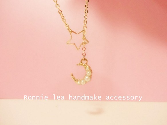 Ronnie_lea 上品な星月物語14kgpネックレス 14kgp star&moon necklace 1枚目の画像
