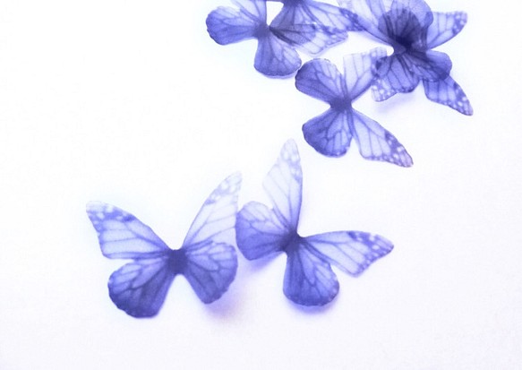 ちょうちょのパーツ 3cm シフォン オーガンジー 素材　蝶々 素材 ブルー パープル マダラ蝶 青 紫 10