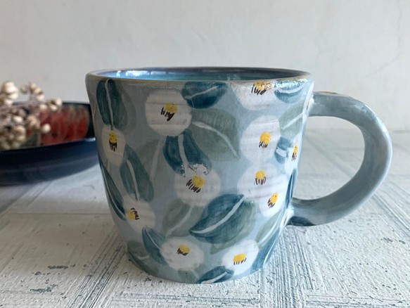 椿温花陶器コーヒーカップ_陶器マグカップ 1枚目の画像