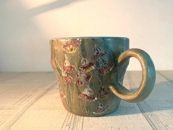 桉樹花陶製咖啡杯_陶器馬克杯 第1張的照片