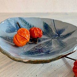 拈花惹草葉拓彩盤-圓盤_陶器餐盤 第1張的照片