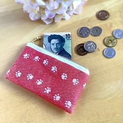 畳縁　狗貓足跡　硬幣錢包　名片夾　日式　紅色 第1張的照片