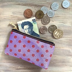 畳縁　零錢包　名片夾　波爾卡圓點　漿果色　日式 第1張的照片
