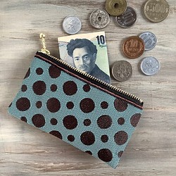 畳縁　零錢包　名片夾　波爾卡圓點　巧克力色×薄荷色　 波爾卡圓點　日式 第1張的照片