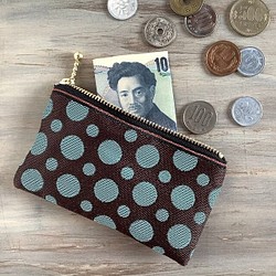 畳縁　零錢包　名片夾　波爾卡圓點　巧克力色×薄荷色　 波爾卡圓點　日式 第1張的照片
