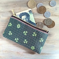 畳縁  硬幣錢包　名片夾　日式　三葉草　可爱　四葉　幸運物品 第1張的照片