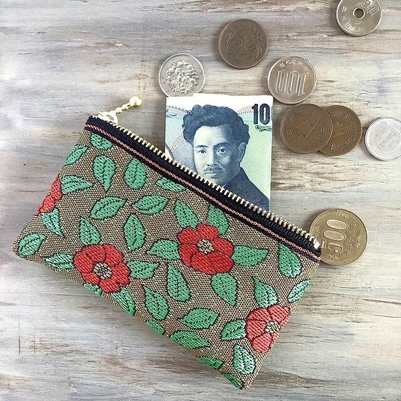 畳縁　硬幣錢包　名片夾　日式　茶花 第1張的照片