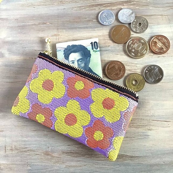 畳縁　硬幣錢包　名片夾　復古流行　花藝設計　日式　淺紫色 第1張的照片