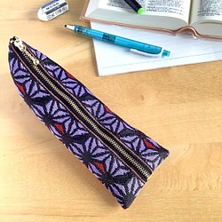畳縁　笔盒　日式　大麻葉圖案　護身符　紫色的 第1張的照片