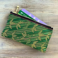 【竹】畳縁　ぺたんこ　カードケース　ミニポーチ　小銭入れ　和風　緑　縁起物 1枚目の画像