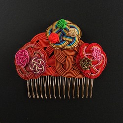 “水引“Mizuhiki”製作　髮飾　梳子　華美　紅色 第1張的照片