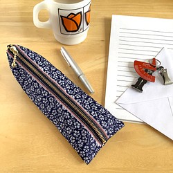 畳縁　笔盒　日式　可爱　花　靛藍 第1張的照片