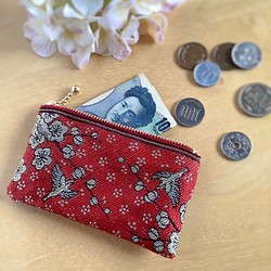 畳縁　硬幣錢包　名片夾　梅　夜鶯　日式　紅色　白梅 第1張的照片