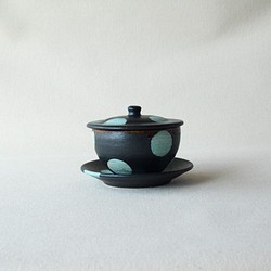 お茶っこセット　蓋物と小皿　黒ブルードット④ 1枚目の画像