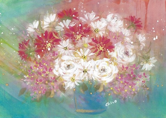 「Happy flowers」水彩原画 1枚目の画像