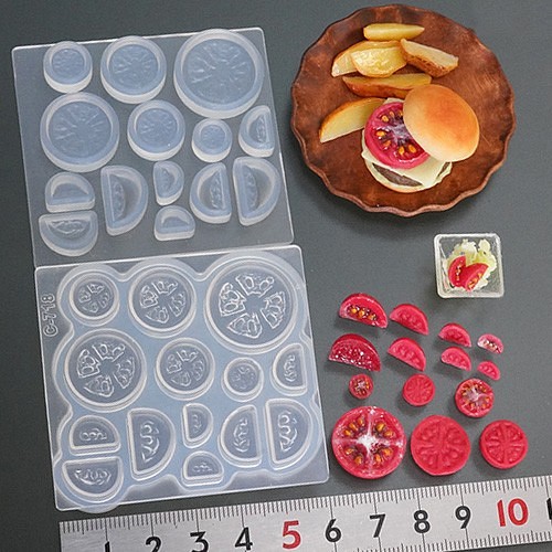 (S1018)シリコンモールド キッチン雑貨 トマトスライス＆くし形切り 立体型 ミニチュア 食玩 レジンや樹脂粘土での 1枚目の画像