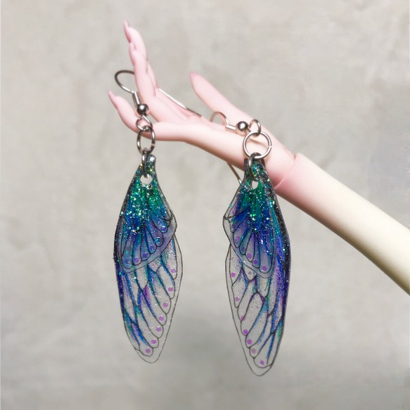 蝴蝶/妖精翅膀耳環-蔚藍海精靈 /手繪 手工 客製化 耳環 第1張的照片