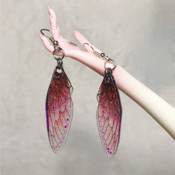 蝴蝶/妖精翅膀耳環-緋紅炙天使 /手繪 手工 客製化 耳環 第1張的照片