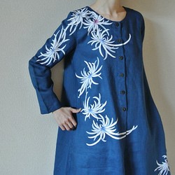 亞麻大衣連衣裙藍色&lt;Rangiku&gt; 第1張的照片