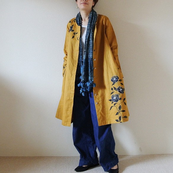 亞麻外套連衣裙芥末色&lt;Sasanka&gt; 第1張的照片