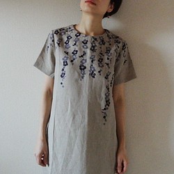 亞麻/短袖連衣裙米色&lt;垂枝梅&gt; 第1張的照片