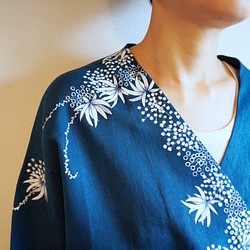 リネン羽織り・ブルー・海中植物 1枚目の画像