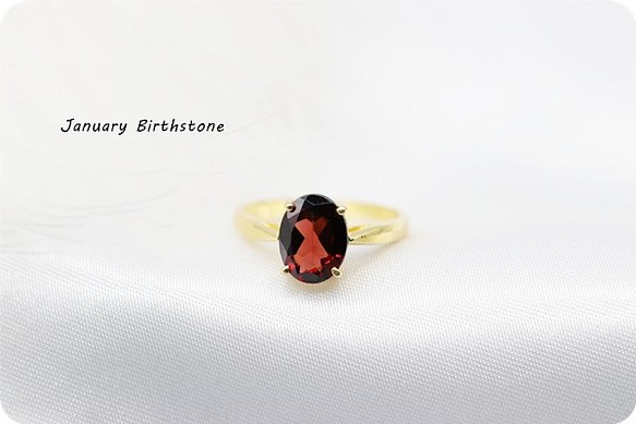 特價酒紅色石榴石戒指戒指橢圓形切1月誕生石 第1張的照片