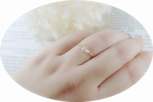 再販Herkimer Diamond＆Pearl　ring 4月誕生石 1枚目の画像