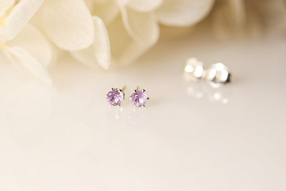 愛的守護石嬰兒紫水晶耳釘3毫米2月生日石 第1張的照片