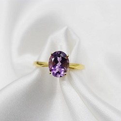 特殊紫水晶單環戒指橢圓形切割二月出生石 第1張的照片