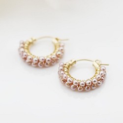 【粉紫】珍珠雙圈耳環耳環可換六月生日石M 第1張的照片