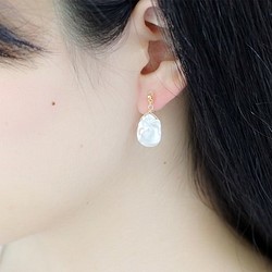 無孔耳環/罌粟珍珠（珍珠）六月誕生石耳環 第1張的照片
