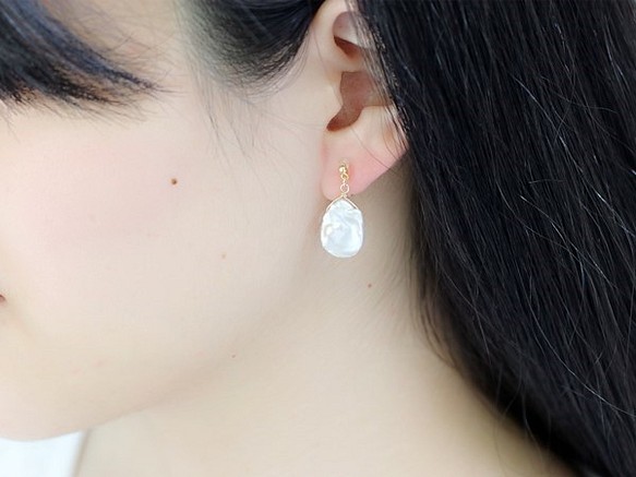 無孔耳環/罌粟珍珠（珍珠）六月誕生石耳環 第1張的照片
