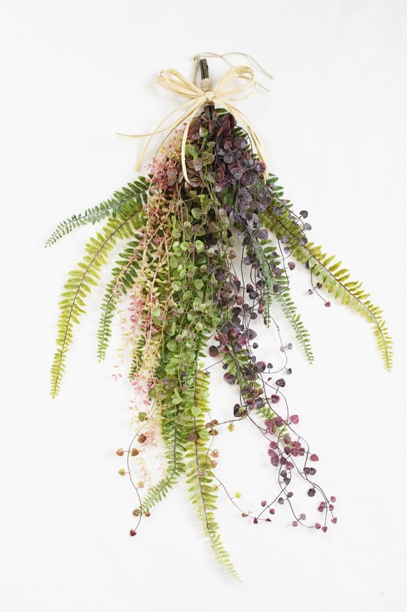 「Creema限定」【送料無料】観葉植物・多肉植物のグリーンリース・スワッグ　アーティフィシャルフラワー 1枚目の画像