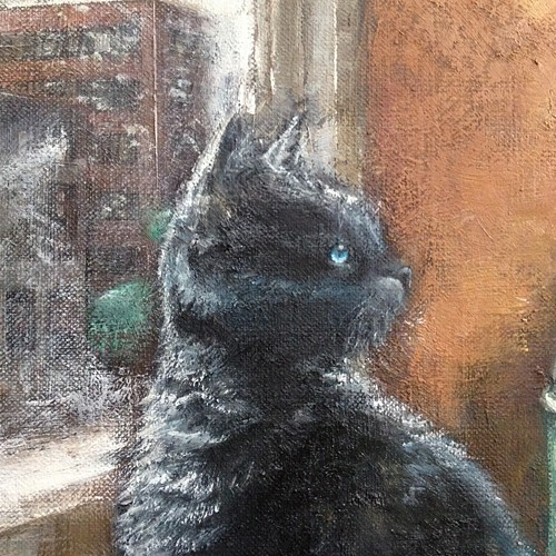 油絵F8号 窓辺の黒猫 絵画 黄土６号 通販｜Creema(クリーマ 