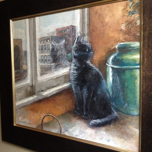 1年保証付き 「猫かぶり」黒猫 手描き 絵画 原画 油絵 絵画/タペストリ
