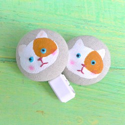 手描きの財布＆猫リトラクタブルピン - 斑点猫 - オレンジ 1枚目の画像