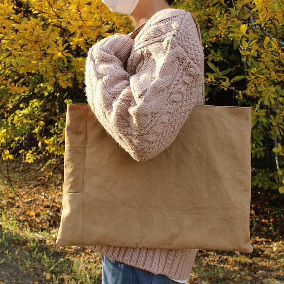 [Made-to-order] Onomichi 帆布咖啡色手提袋-FLAT 2- [橫向A4尺寸] 第1張的照片