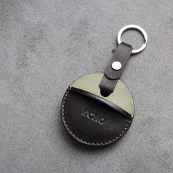 KAKU手工皮件 gogoro鑰匙皮套 鑰匙圈款 綠+黑 第1張的照片