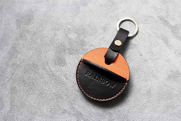 KAKU手工皮件 gogoro鑰匙皮套 鑰匙圈款式 橘＋黑 第1張的照片