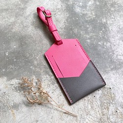 KAKU皮革設計 行李吊牌 行李箱掛牌 粉紅/灰 第1張的照片